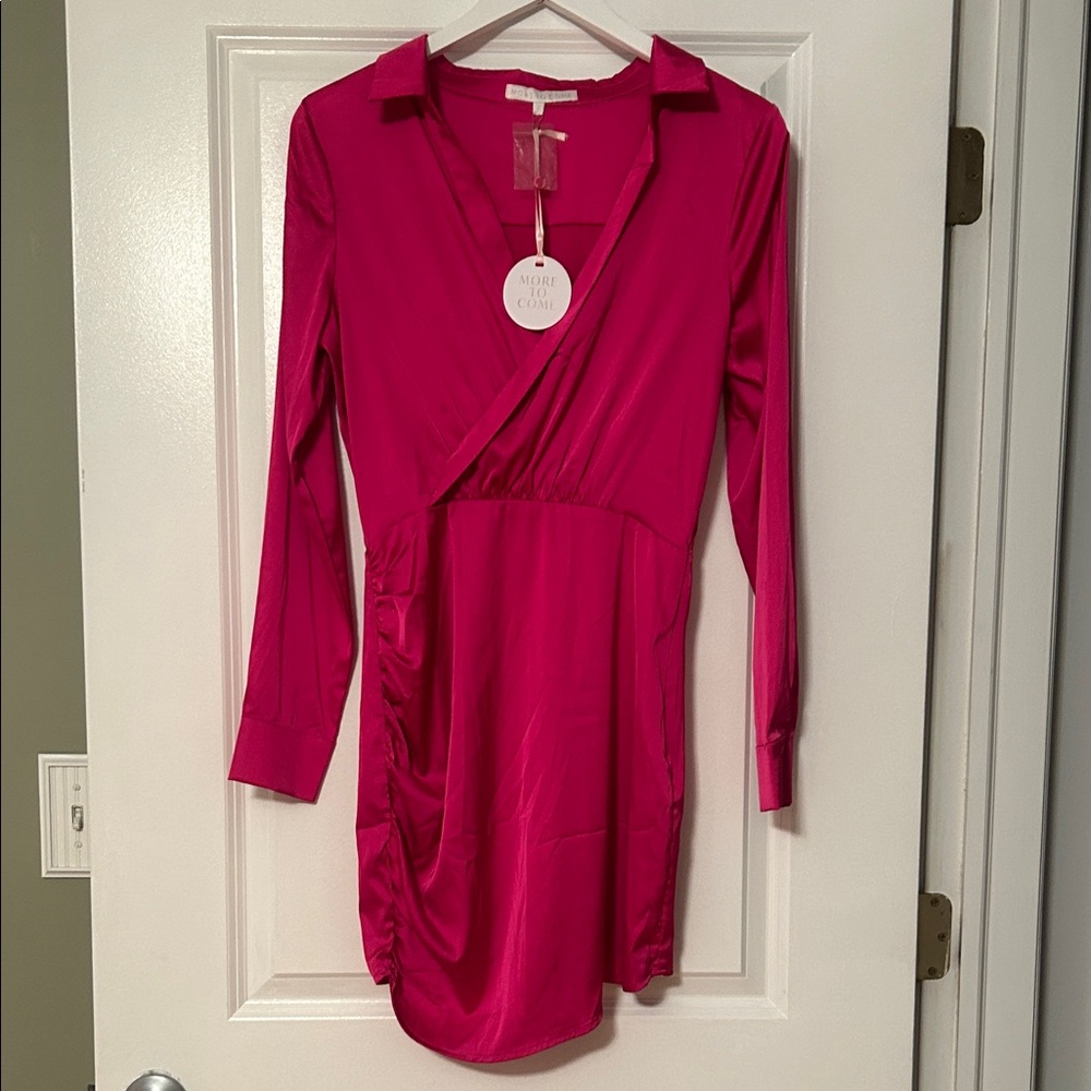 Chic Fuchsia Long Sleeve Wrap Dress